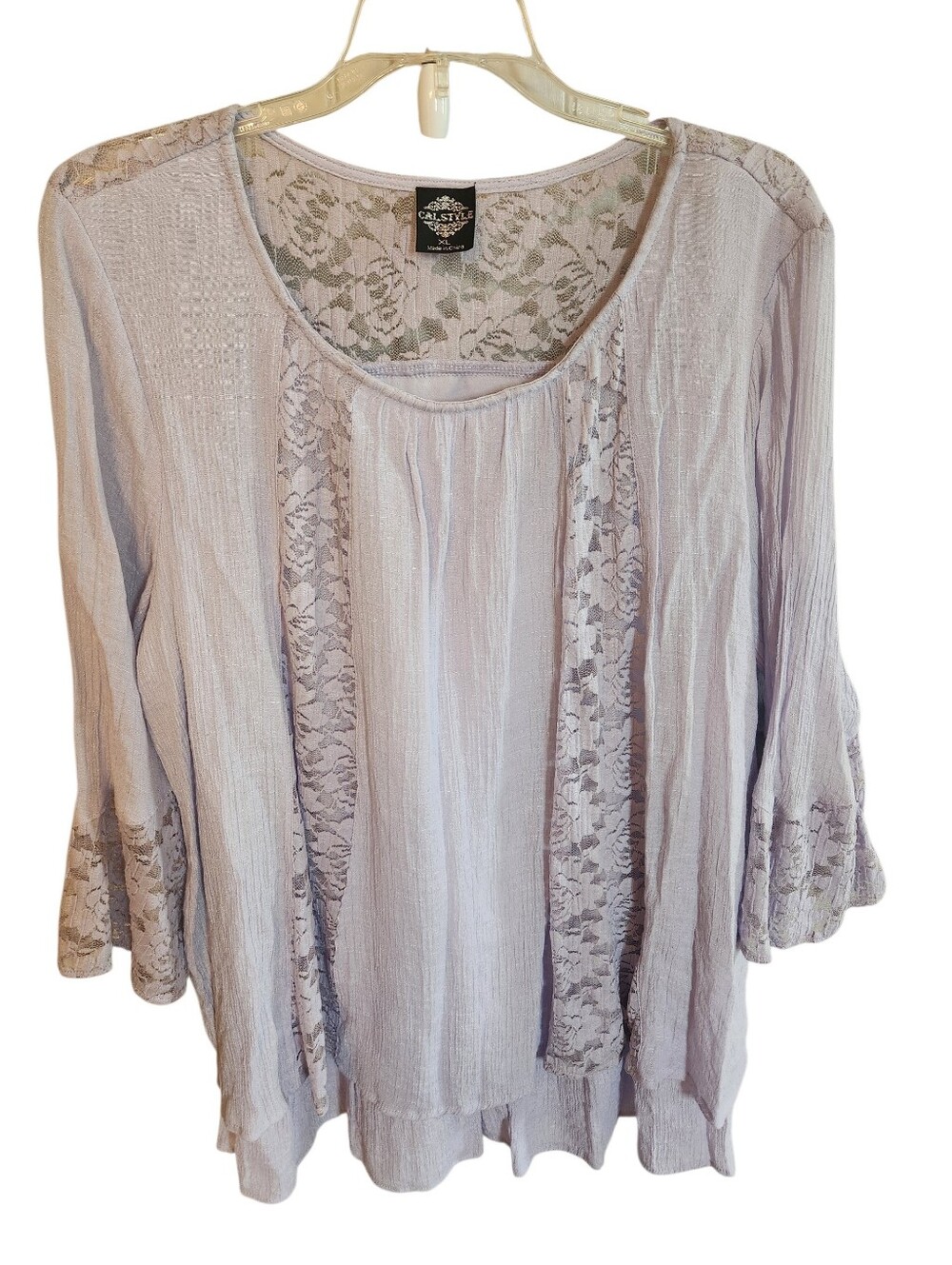 Ladies Lavender Lace-Trim Peasant Top - Size Xl